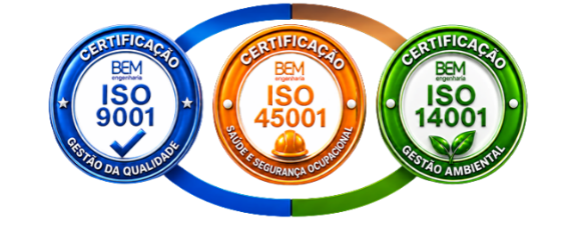 Selos de certificação ISO 9001, ISO 45001 e ISO 14001
